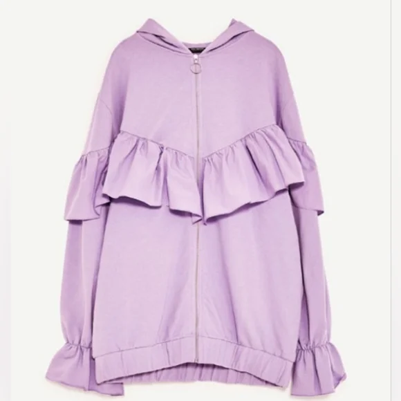 Zara lavender ruffle zip up long oversized hoodie size small - Picture 11 of 13